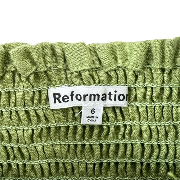Reformation Vera Linen 2 Piece Set - Green Smocked Top & Matching Cropped Pants - Picture 5 of 12